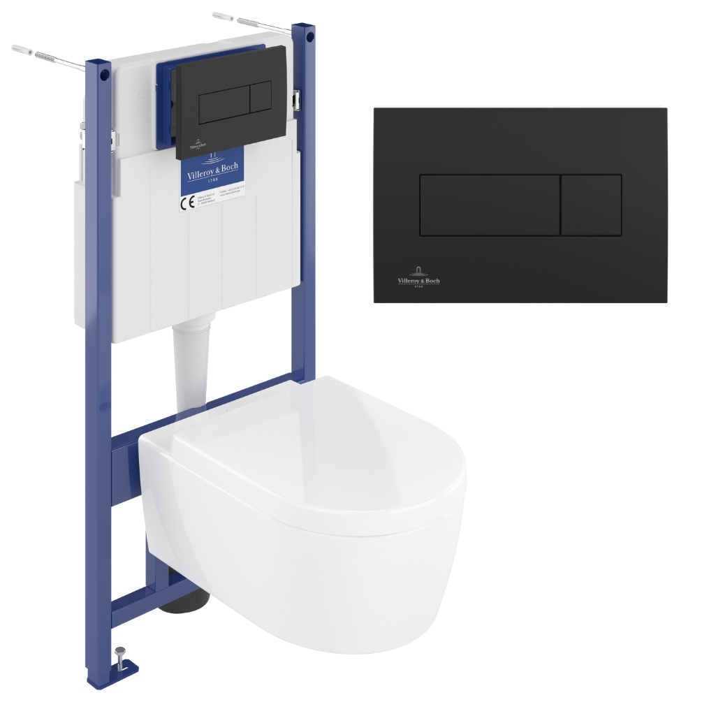 Product cut out photo of Villeroy & Boch Avento Wall Hung WC & ViConnect Pro S 1.12m Toilet Frame in Matt Black 921228AN 5656HR01